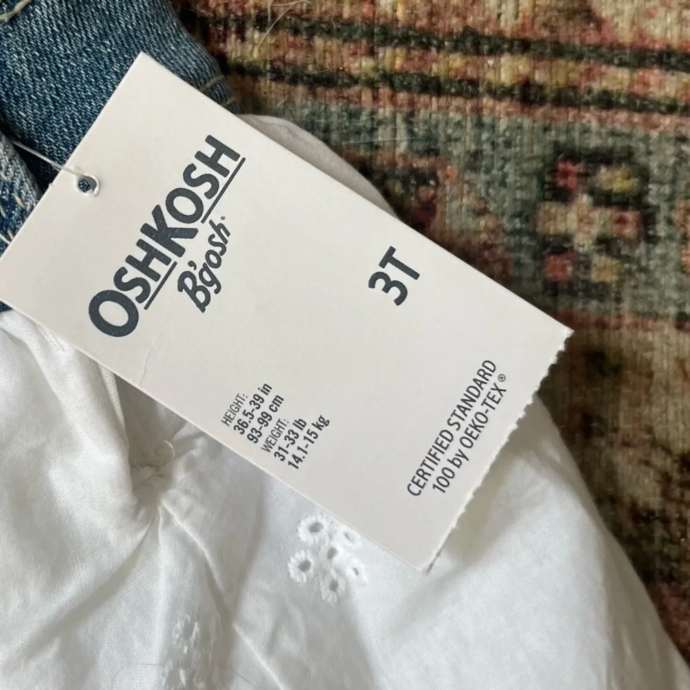 Oshkosh B’Gosh Girls Overall Jean White Cotton Eyelet Dress NWT Size 3T - Picture 4 of 5